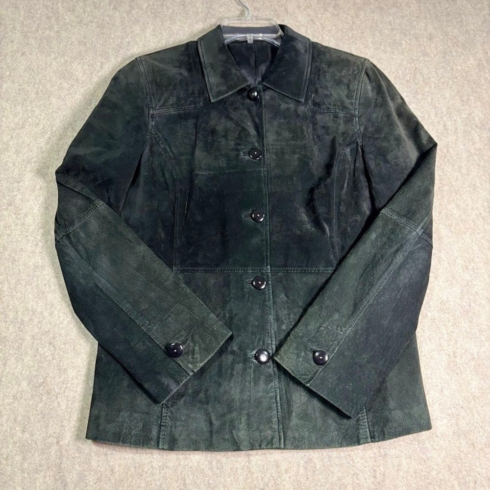 Liz Claiborne Jacket Womens 8 Black Suede Leather Button Up Classic Vintage